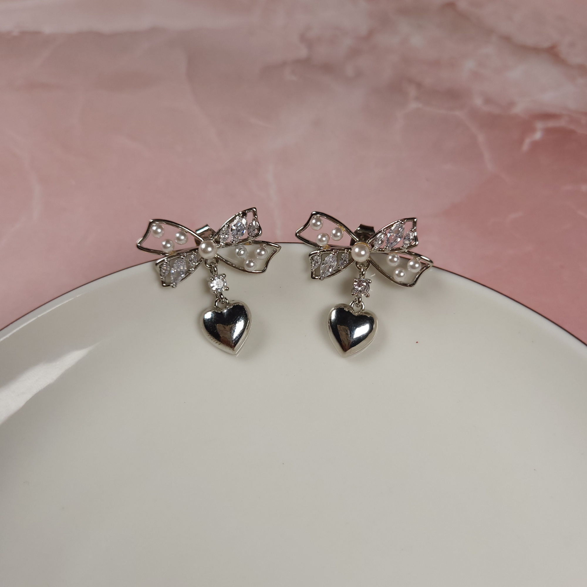 Bow Heart Drop Classic Earrings