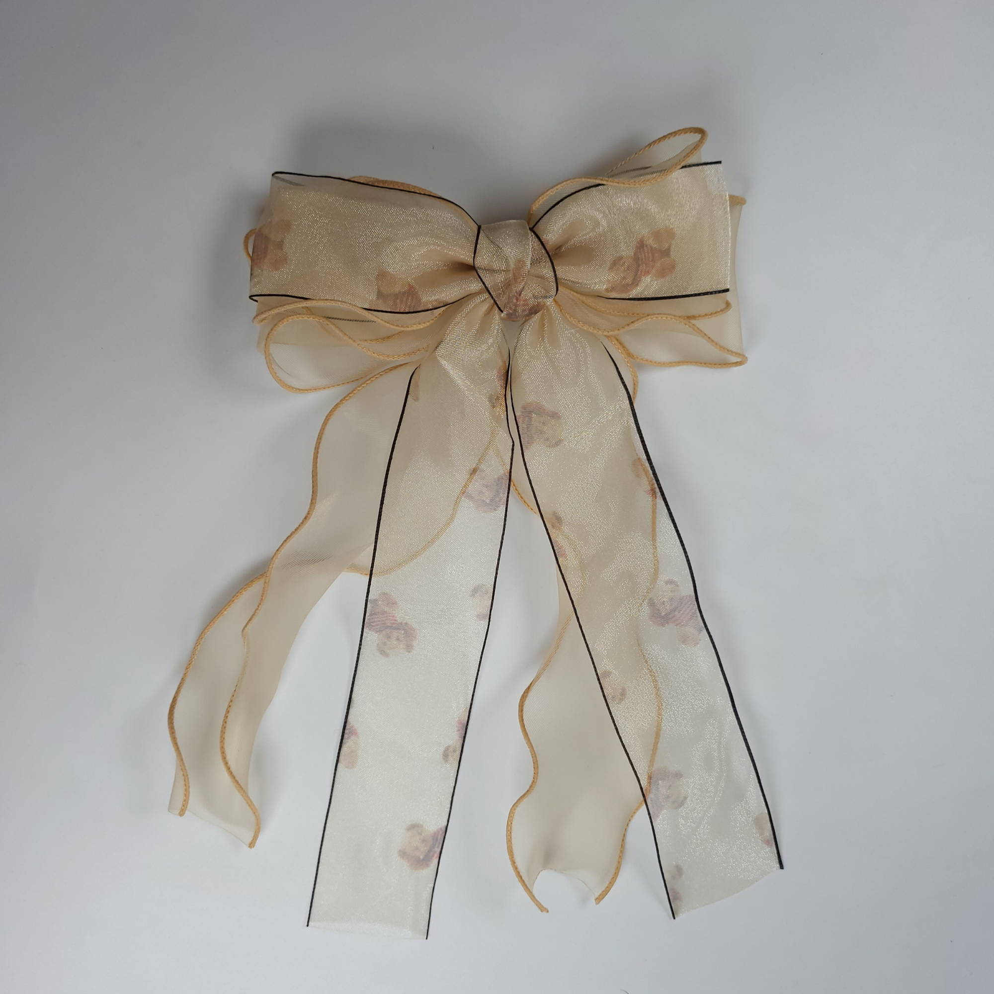 Chiffon Teddy Bow Clip Ivory