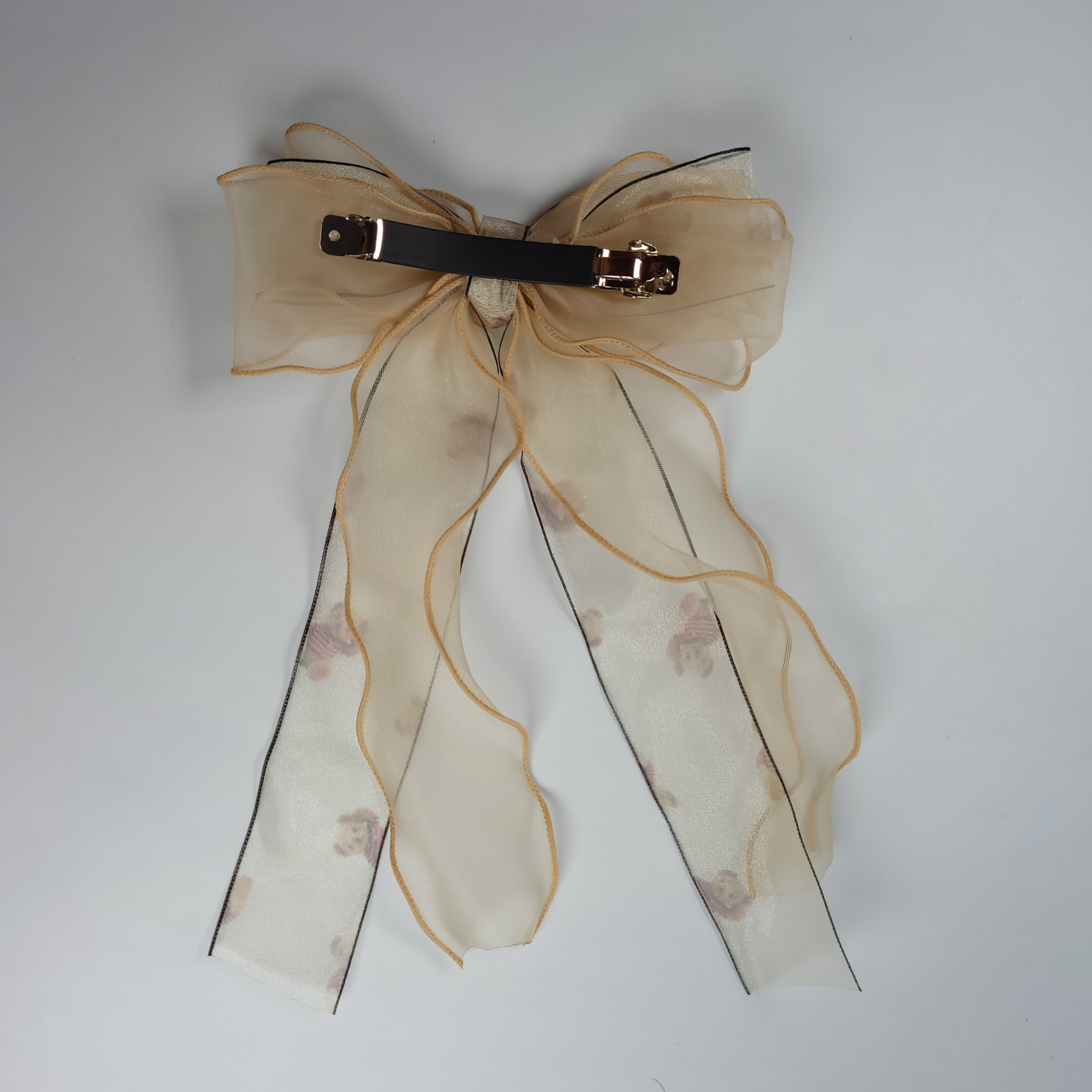 Chiffon Teddy Bow Clip Ivory