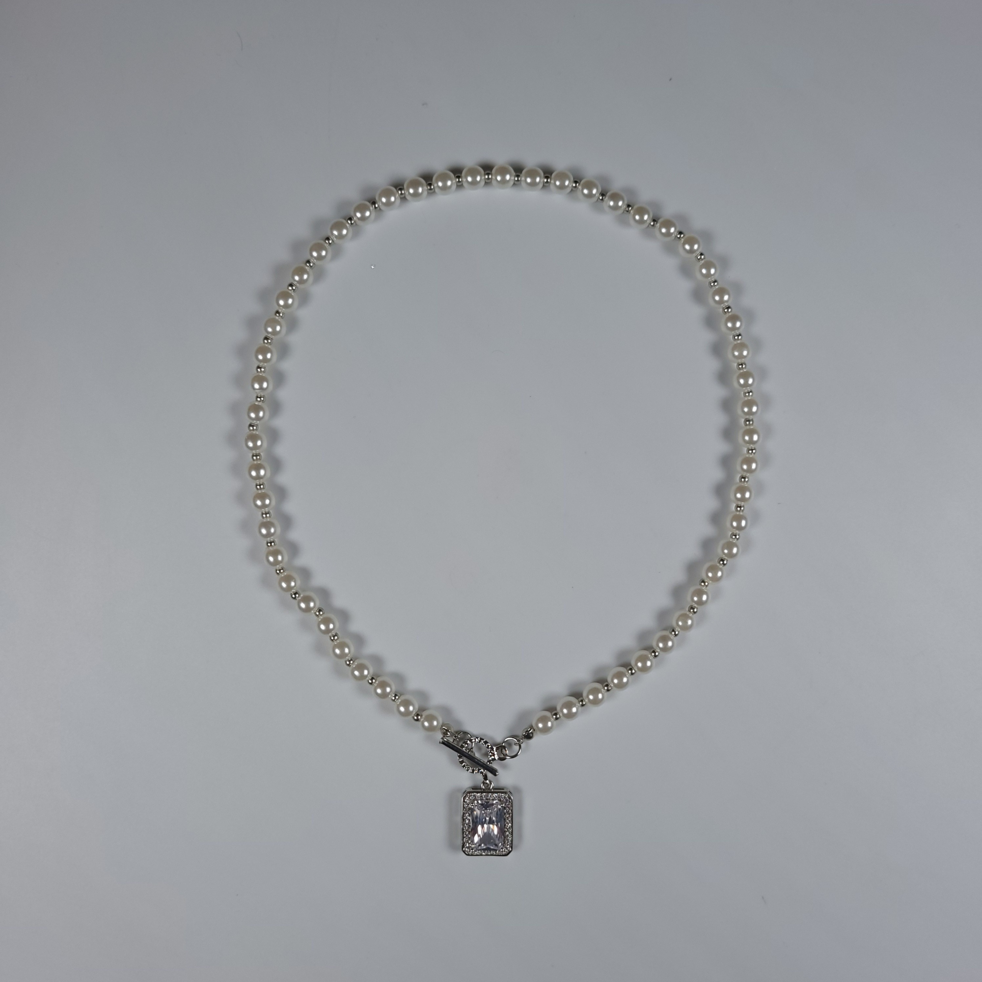 Pearl Elegance Crystal Block Necklace