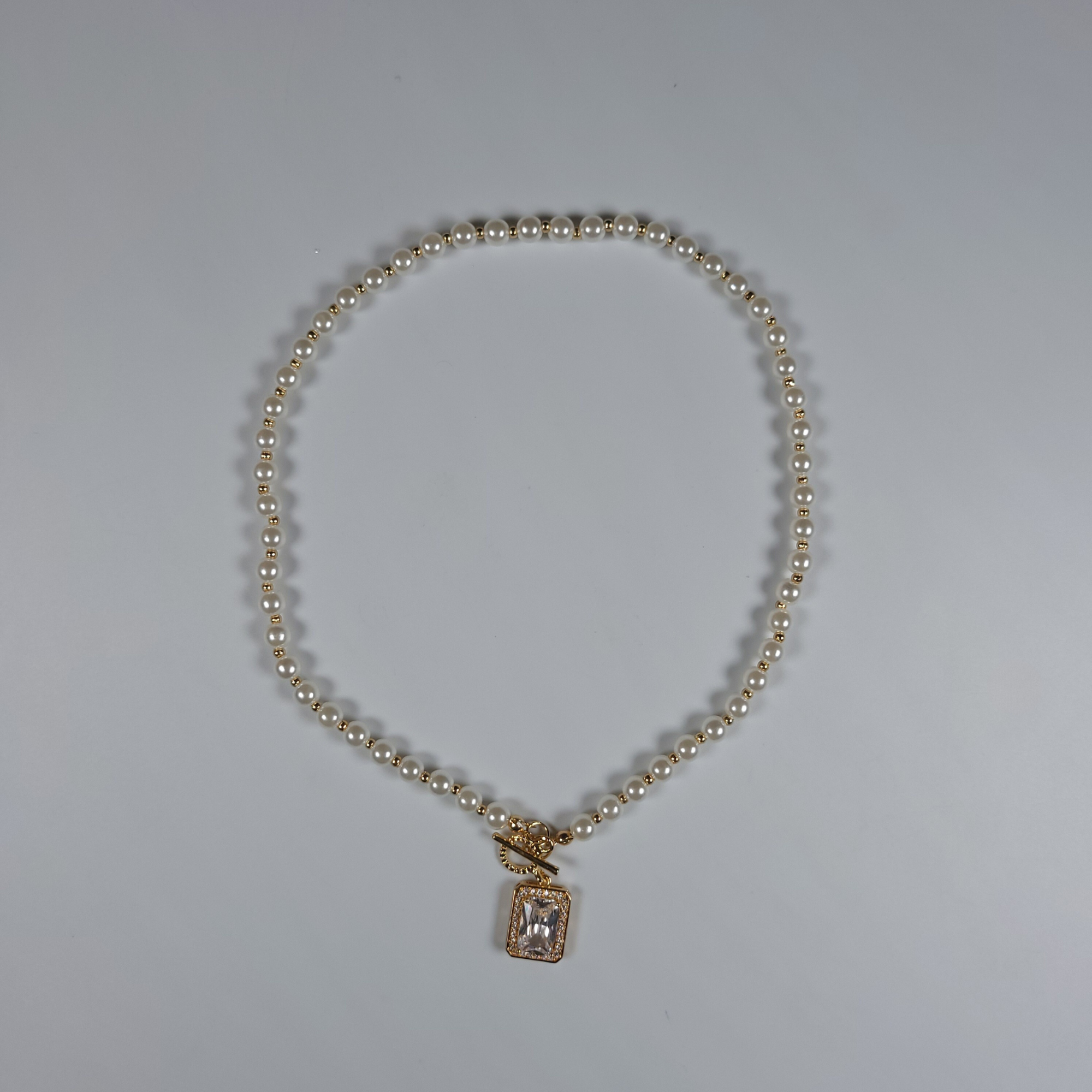 Pearl Elegance Crystal Block Necklace