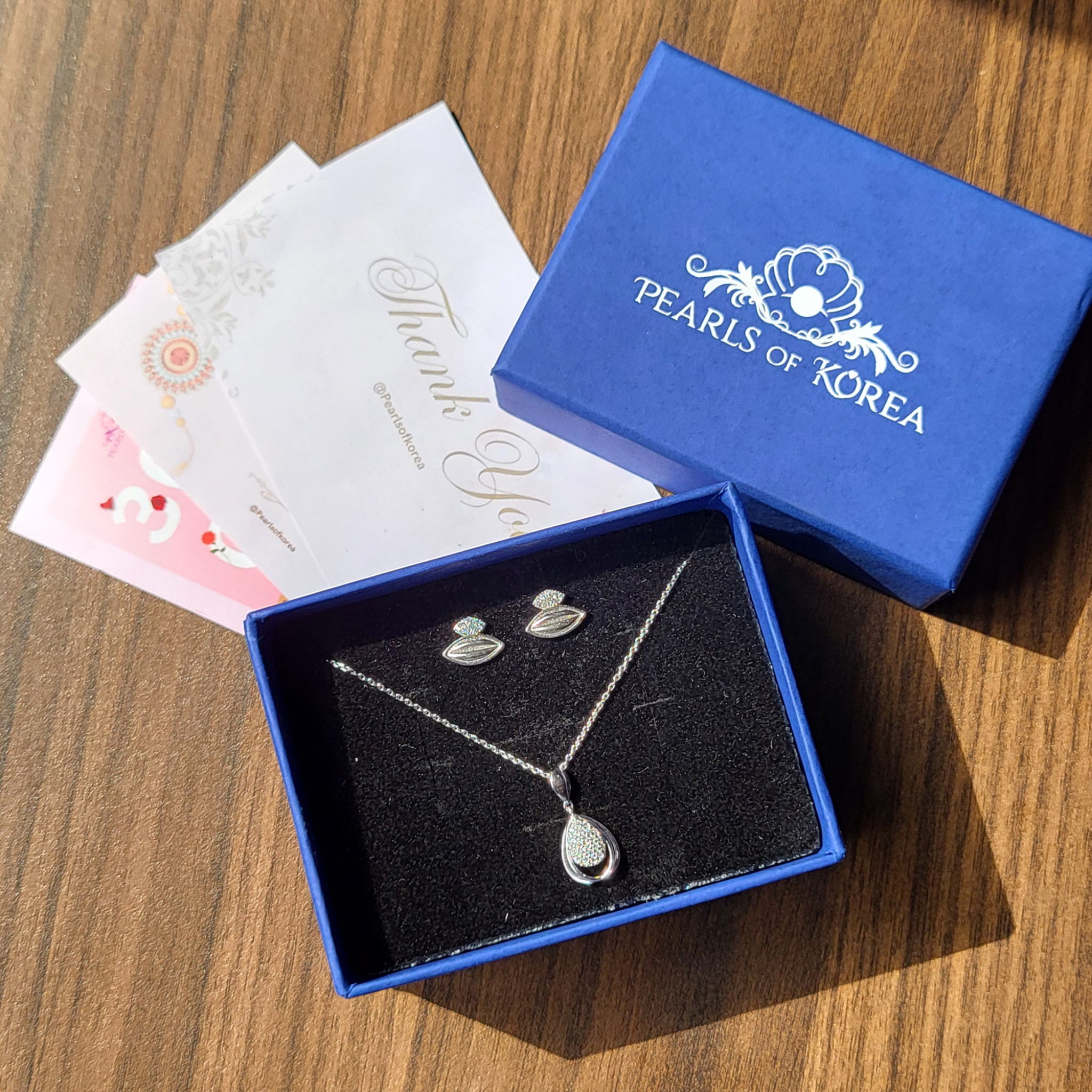 Luna Love Pineapple Cut Silver Stone Pendant and Earrings Gift Box