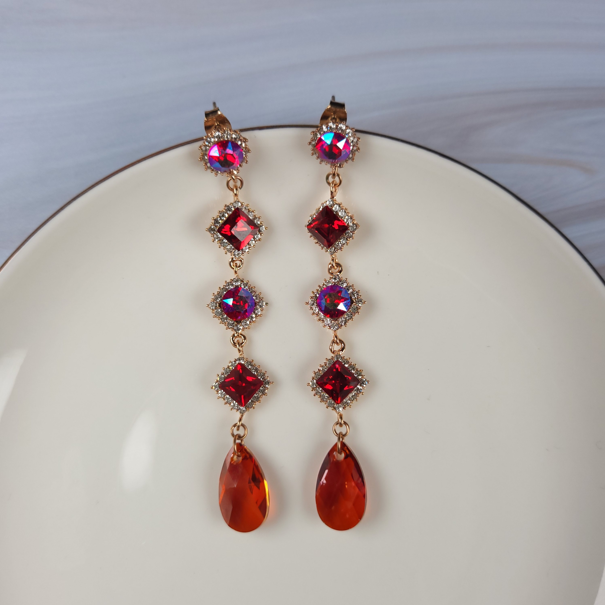 Spectacular Swarovski Crystal Earrings Red